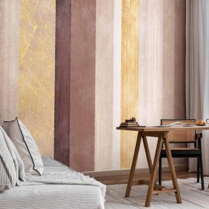 Papier peint - Striped pattern - abstract background in stripes of different colours with gold pattern