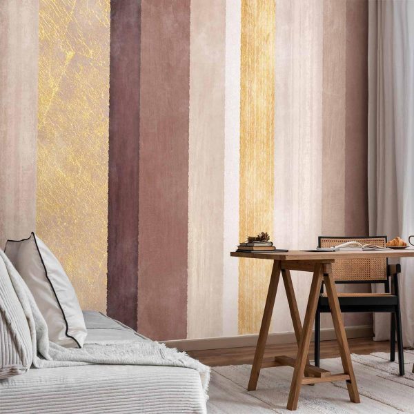 Papier peint - Striped pattern - abstract background in stripes of different colours with gold pattern