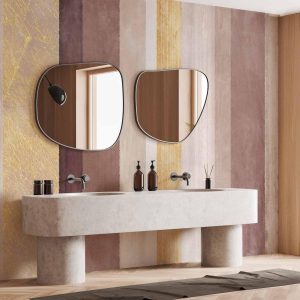 Papier peint - Striped pattern - abstract background in stripes of different colours with gold pattern