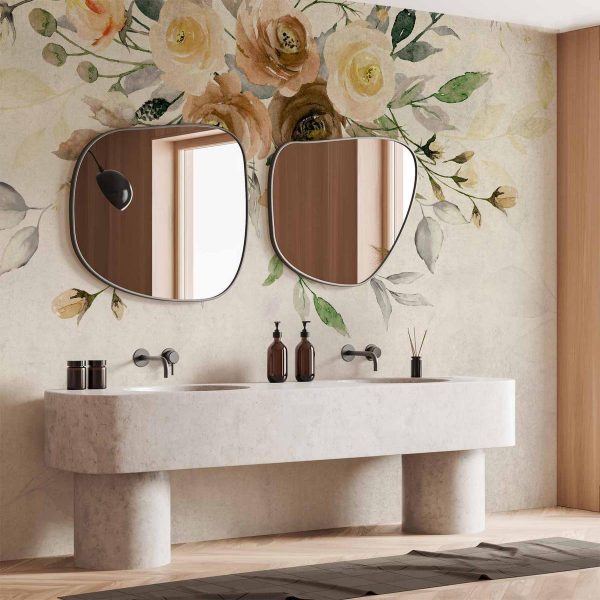 Papier peint - Summer bloom - retro floral motif with flowers and leaves with patterns