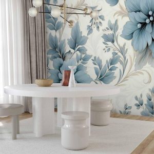 Papier peint - Turquoise Flowers in Retro Ambience - Floristic Ornaments