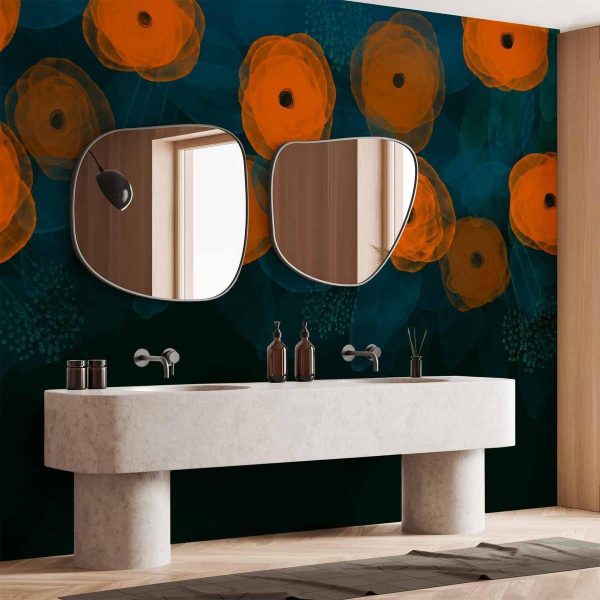 Papier peint - Watercolour composition - orange patterns on a delicate leaf background