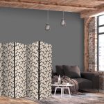 Paravent - Among Pink Shrubs - White and Beige Rabbits on a Blooming Meadow