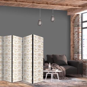 Paravent - Beige Shades of Nature - Flowers and Butterflies on a White Background - Illustration