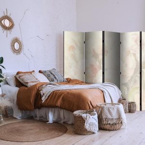 Paravent - Blooming Peonies - Bright Large Flowers Enveloped in White Mist