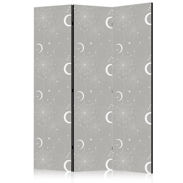 Paravent - Cosmic Fireworks - Elegant Pattern with Moons and Stars on a Gray Background Paravent - Cosmic Fireworks - Elegant Pattern with Moons and Stars on a Gray Background