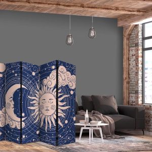 Paravent - Cosmic Harmony - Illustration of the Sun and Moon on a Navy Background
