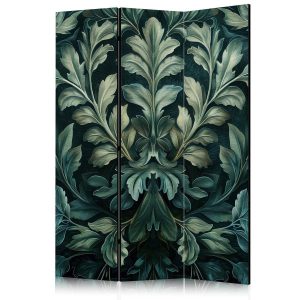 Paravent - Dark Green Victorian Leaves - Botanical Carved Composition