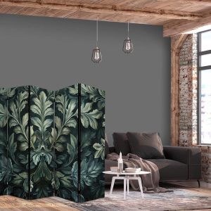 Paravent - Dark Green Victorian Leaves - Botanical Carved Composition