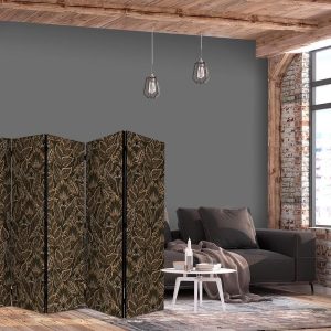 Paravent - Dense Vegetation - Botanical Patterns in Illustrative Style Brown