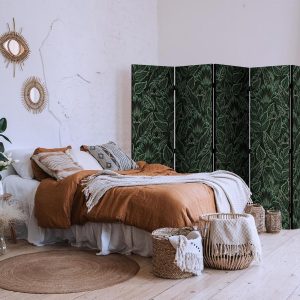 Paravent - Dense Vegetation - Botanical Patterns in Illustrative Style Green