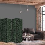 Paravent - Dense Vegetation - Botanical Patterns in Illustrative Style Green