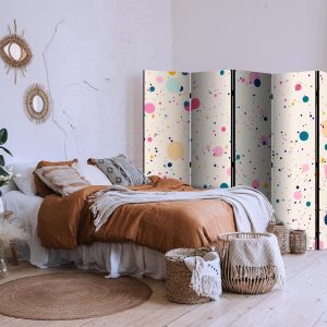 Paravent - Dots - Spots and Splashes Multicolored - Cheerful Pattern on a Light Pink Background