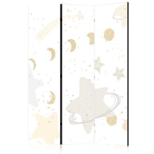 Paravent - Fairy-Tale Galaxy - Moon Phases in Shades of Yellow Among Stars in Beige and Ash Colors with Stardust Paravent - Fairy-Tale Galaxy - Moon Phases in Shades of Yellow Among Stars in Beige and Ash Colors with Stardust