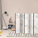 Paravent - Fairy-Tale Moon - Moon with Balloons Among Clouds and Stars in Subdued Colors on a Light Beige Background