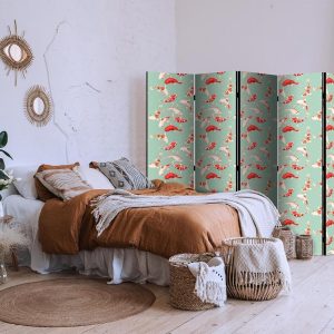 Paravent - Fish And Japanese Pattern - Koi Fish in Orange-Cream Colors on a Green-Mint Background With An Oriental Pattern