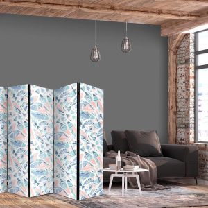 Paravent - Fish in Minimalist Style - Fish in Aztec Style in Pastel Color Tones on a White Background