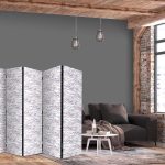 Paravent - Fish in Muted Colors - a School of Small Fishes in Light Purple And Delicate Pink Against Grey Waves