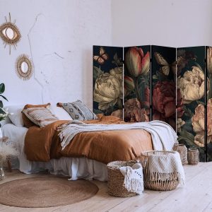 Paravent - Floral Illustration - Magnificent Flower Buds on a Turquoise Background