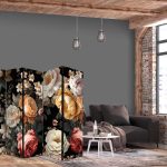 Paravent - Floristry in Vintage Style - a Plethora of Colorful Flowers on a Black Background