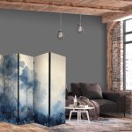 Paravent - Landscape With Trees in Illustration Style Fairy Blue Forest