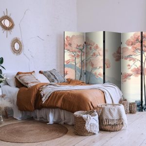 Paravent - Landscape with the Ocean - Cliffs - and Trees in Delicate Pink Shades