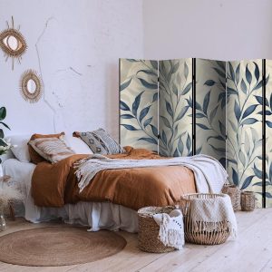 Paravent - Leaves in Blue Colors - Delicate Botanical Motif