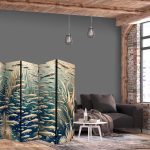 Paravent - Life in The Ocean - Underwater World of Fish And Vegetation in Beige And Navy Colors in Retro Style