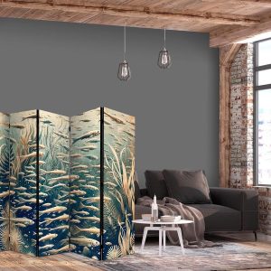 Paravent - Life in The Ocean - Underwater World of Fish And Vegetation in Beige And Navy Colors in Retro Style