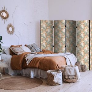 Paravent - Little Bouquets - Exotic Flowers and Leaves on a Gray-Green Background