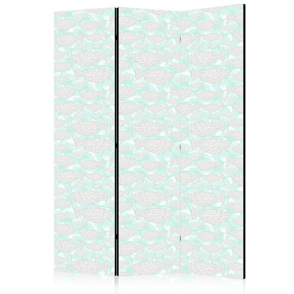 Paravent - Minimalist Fish - Fish of Grey Dots on a Crystal Clear Water Surface in Mint Green Colors