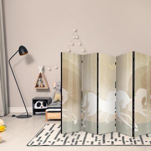 Paravent - Moonlit Steeds - Horses Galloping Among Trees on a Starry Night