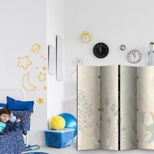 Paravent - Morning in the Meadow - Various Pastel Plants on a Beige Background