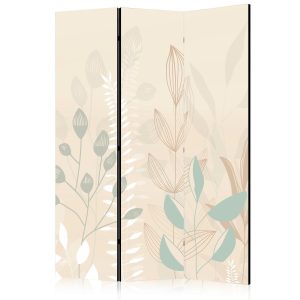 Paravent - Morning in the Meadow - Various Pastel Plants on a Beige Background
