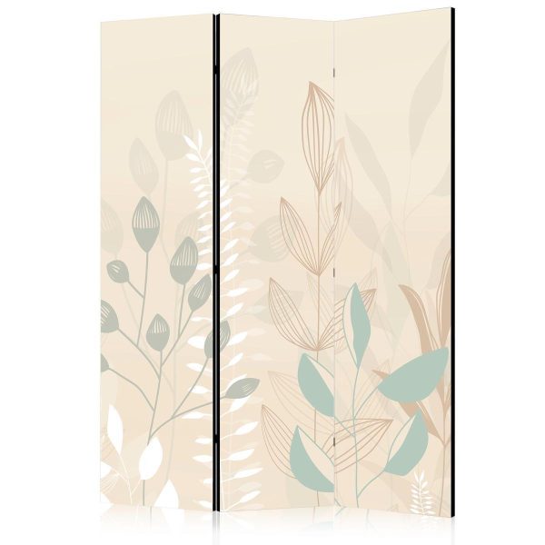 Paravent - Morning in the Meadow - Various Pastel Plants on a Beige Background Paravent - Morning in the Meadow - Various Pastel Plants on a Beige Background