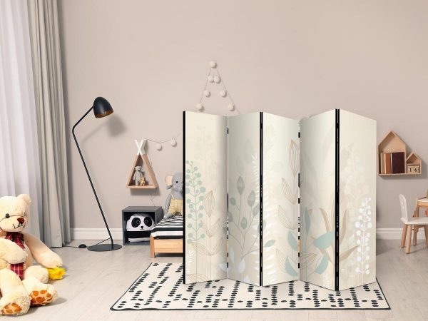 Paravent - Morning in the Meadow - Various Pastel Plants on a Beige Background Paravent - Morning in the Meadow - Various Pastel Plants on a Beige Background