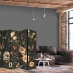 Paravent - Mysterious Garden - Butterflies Flying Over Flowers - Rustic Evening