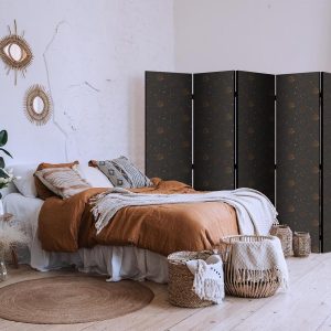 Paravent - Night Sky - Artistic Composition of Suns and Planets on a Black Background