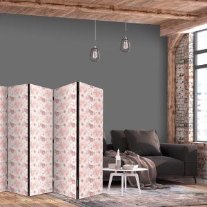 Paravent - Pink Blossoming - Flowers in Warm Colors on a White Background