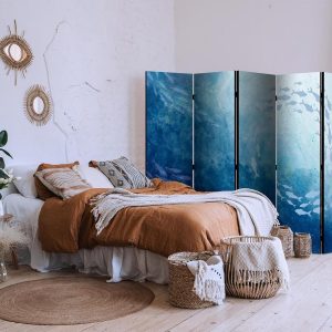 Paravent - Schools of Fish - Luminous Clusters of Fish in Blue Colors Among Sea Depths