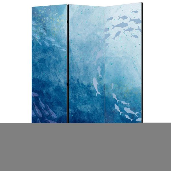 Paravent - Schools of Fish - Luminous Clusters of Fish in Blue Hues Amidst the Sea Depths Paravent - Schools of Fish - Luminous Clusters of Fish in Blue Hues Amidst the Sea Depths