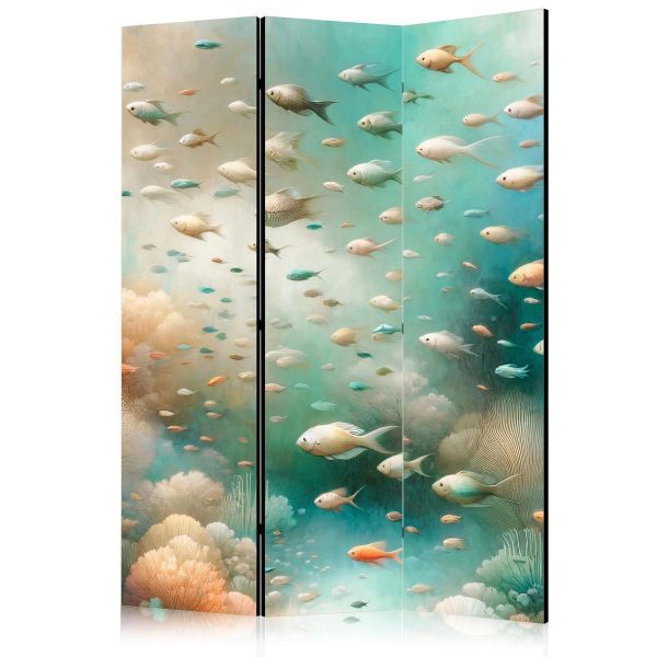 Paravent - Spectacular Underwater Landscape - Fish in an Underwater World in Turquoise Blue Beige and Delicate Orange Colors Paravent - Spectacular Underwater Landscape - Fish in an Underwater World in Turquoise Blue Beige and Delicate Orange Colors