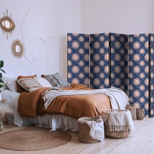 Paravent - Sunny Patterns - Repeating Sun Motif on a Navy Background