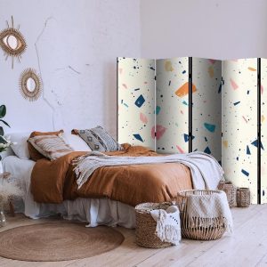 Paravent - Terrazzo with Multicolored - Large Elements - Cheerful Pattern on a Light Background