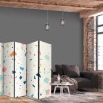 Paravent - Terrazzo with Multicolored - Large Elements - Cheerful Pattern on a Light Background