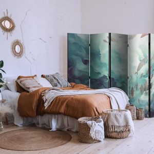 Paravent - Three Schools of Fish - Fish in Muted Colors Swimming in Groups in Oceanic Depths