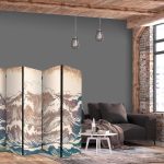 Paravent - Turbulent Ocean - High Waves in Brown And Navy Colors on a Beige Background in Vintage Style