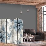 Paravent - Turquoise Flowers in Retro Vibe Floral Ornaments