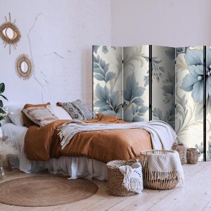 Paravent - Turquoise Flowers in Retro Vibe Floral Ornaments