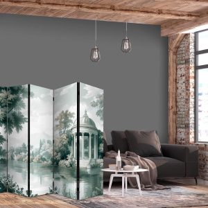 Paravent - View of the Park and Lake - Retro Vintage Landscape in Greens